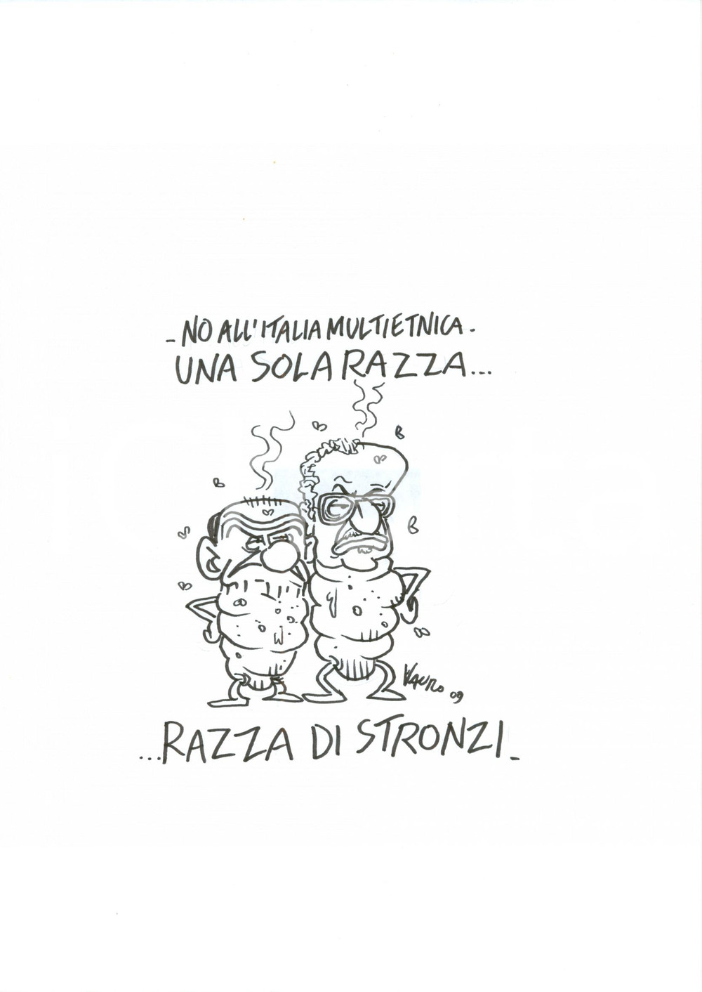 Stampa, bozzetto originale 2009 DISEGNO originale VAURO Senesi BERLUSCONI Roberto MARONI satira 1