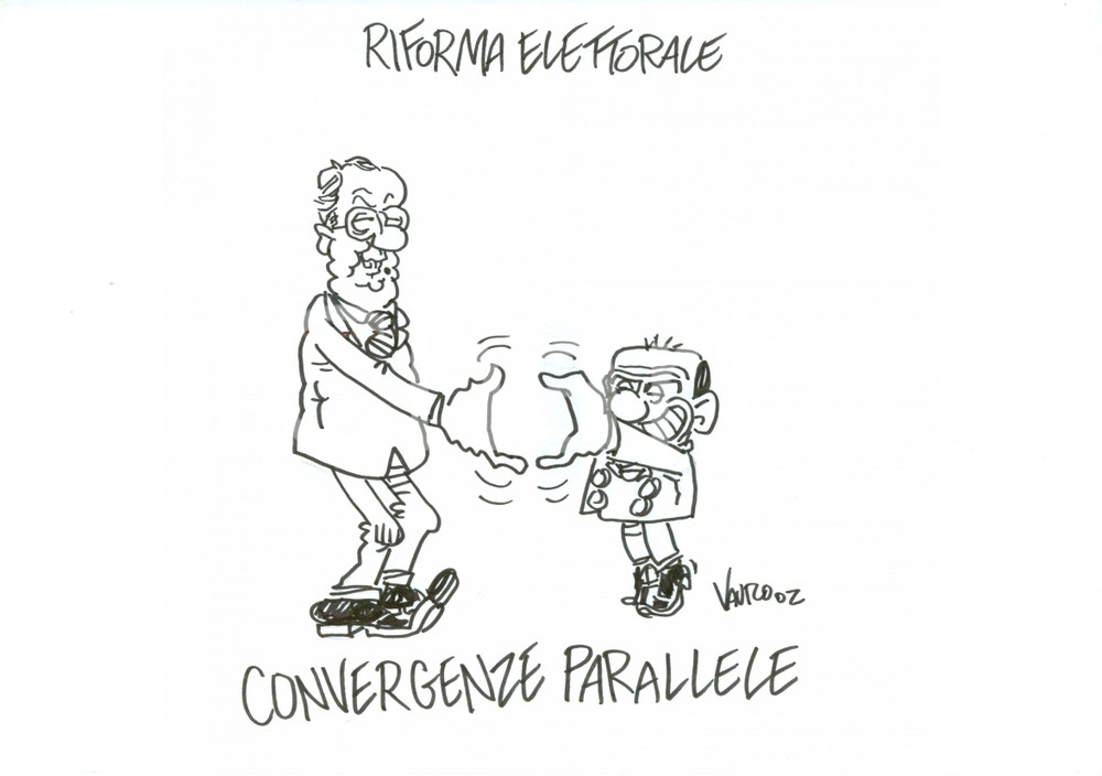 Stampa, bozzetto originale 2007 DISEGNO originale VAURO BERLUSCONI Riforma elettorale BERLUSCONI e VELTRONI 1