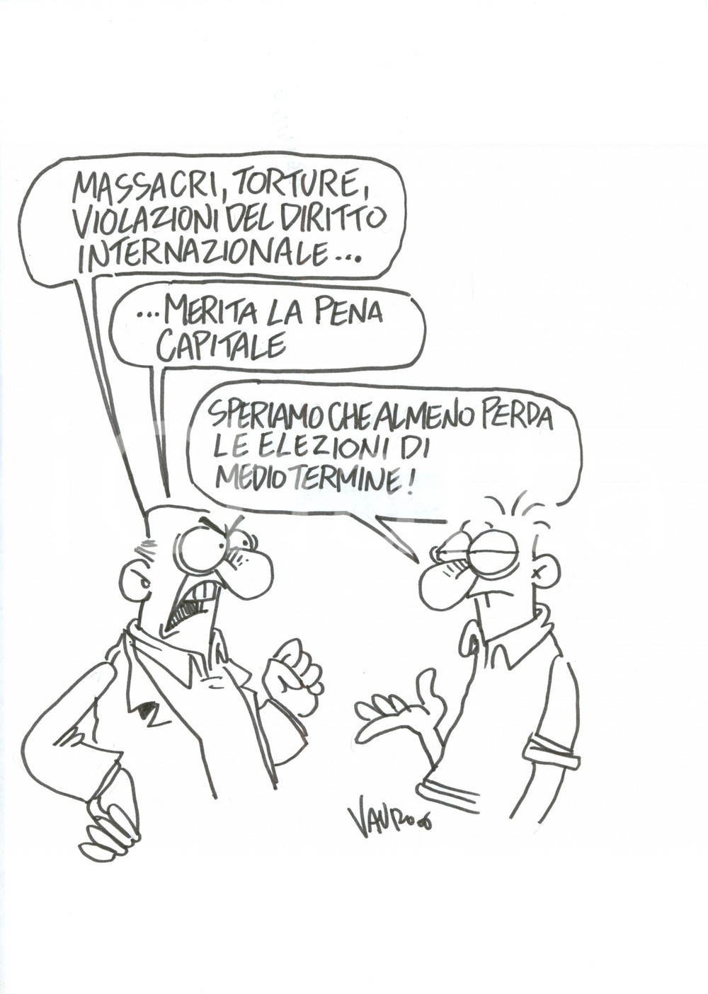 Stampa, bozzetto originale 2006 DISEGNO originale VAURO George BUSH criminale di guerra? 1