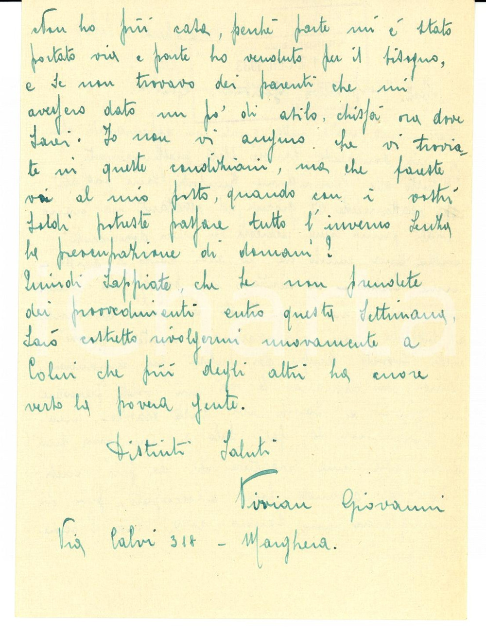 Documento originale, autentico 1933 VENEZIA Giovanni VIVIAN per le sue creature senza pane 1