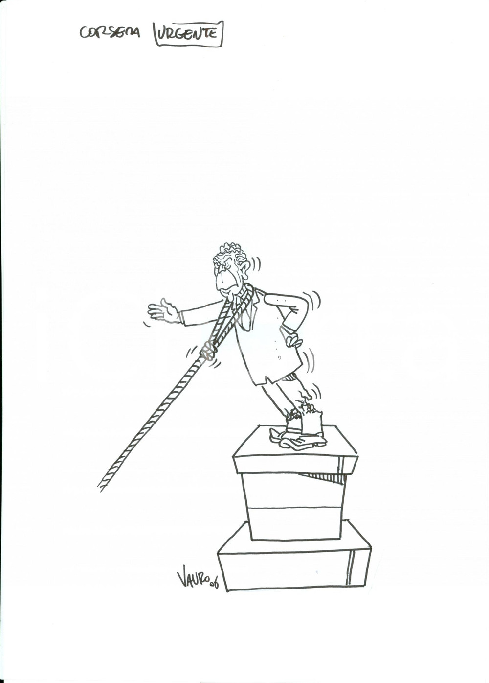 Stampa, bozzetto originale 2006 DISEGNO originale VAURO Giù la statua del dittatore George BUSH 1