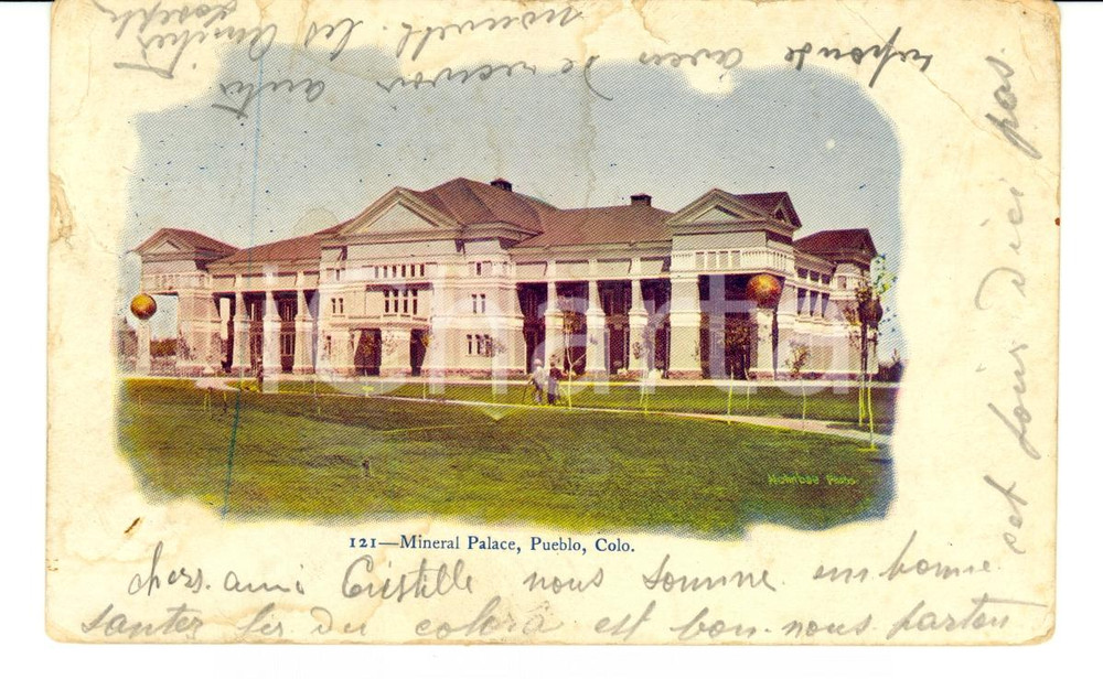 Cartolina originale da collezione 1909 PUEBLO Colorado, USA Mineral Palace Postcard FP VG 1