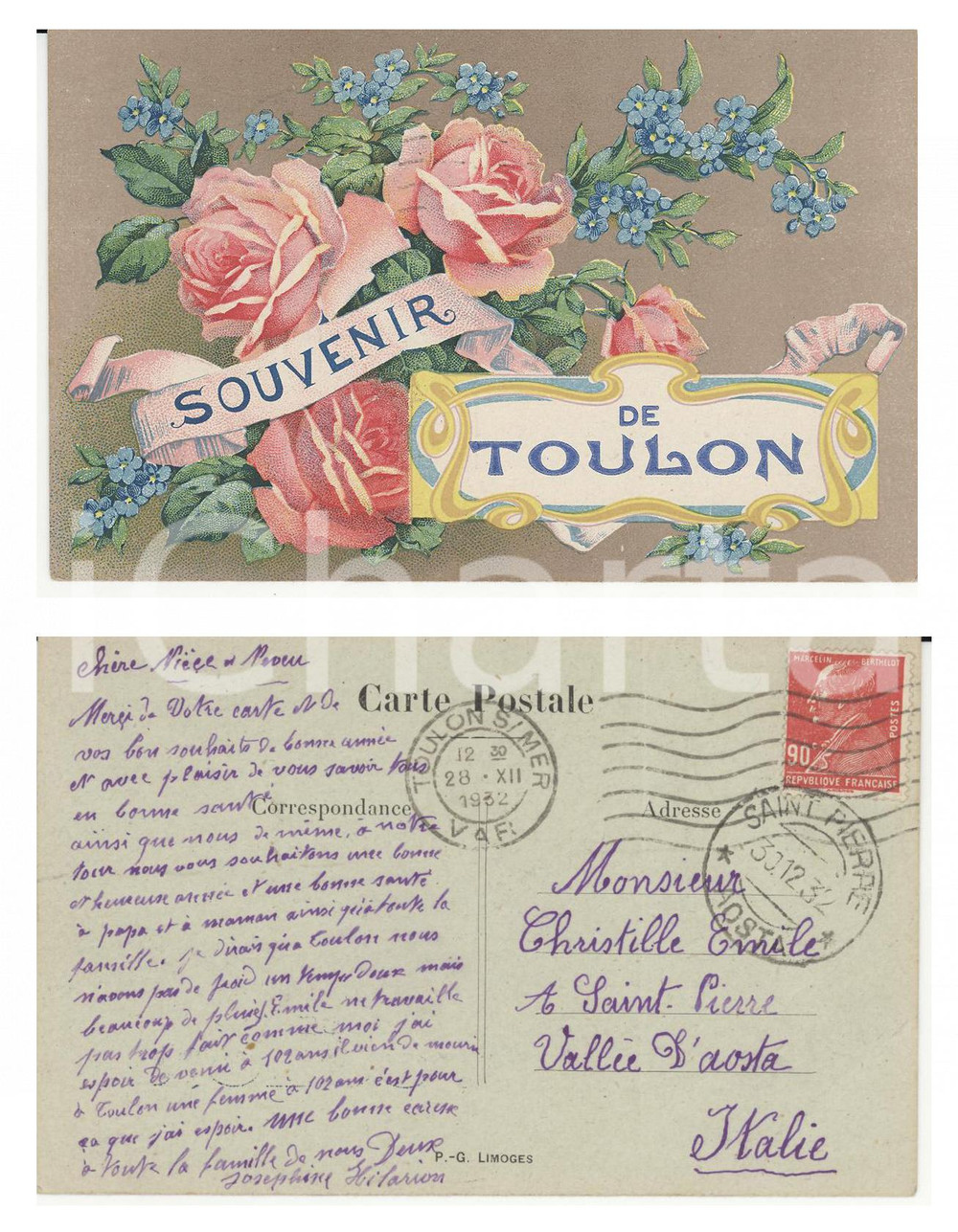 Autografo originale 1932 TOULON France JosÃ©phine HILARION de MAUPASSANT Autographe FP VG 1