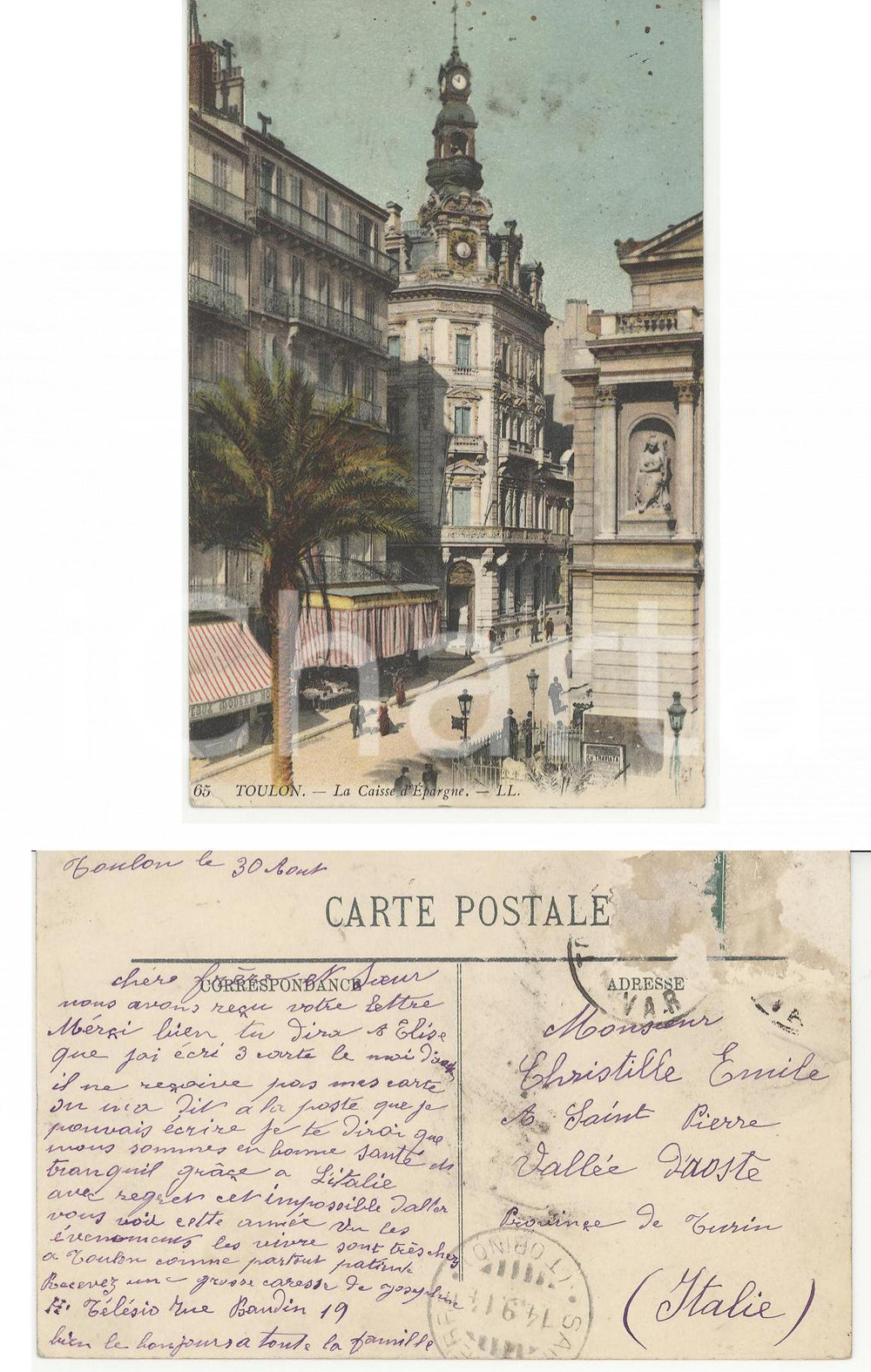 Autografo originale 1914 TOULON France JosÃ©phine HILARION de MAUPASSANT Autographe FP VG 1