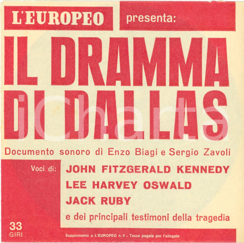 Giornale, rivista storica 1967 OMICIDIO John F. KENNEDY Disco 33 giri Enzo BIAGI Sergio ZAVOLI Interviste 1