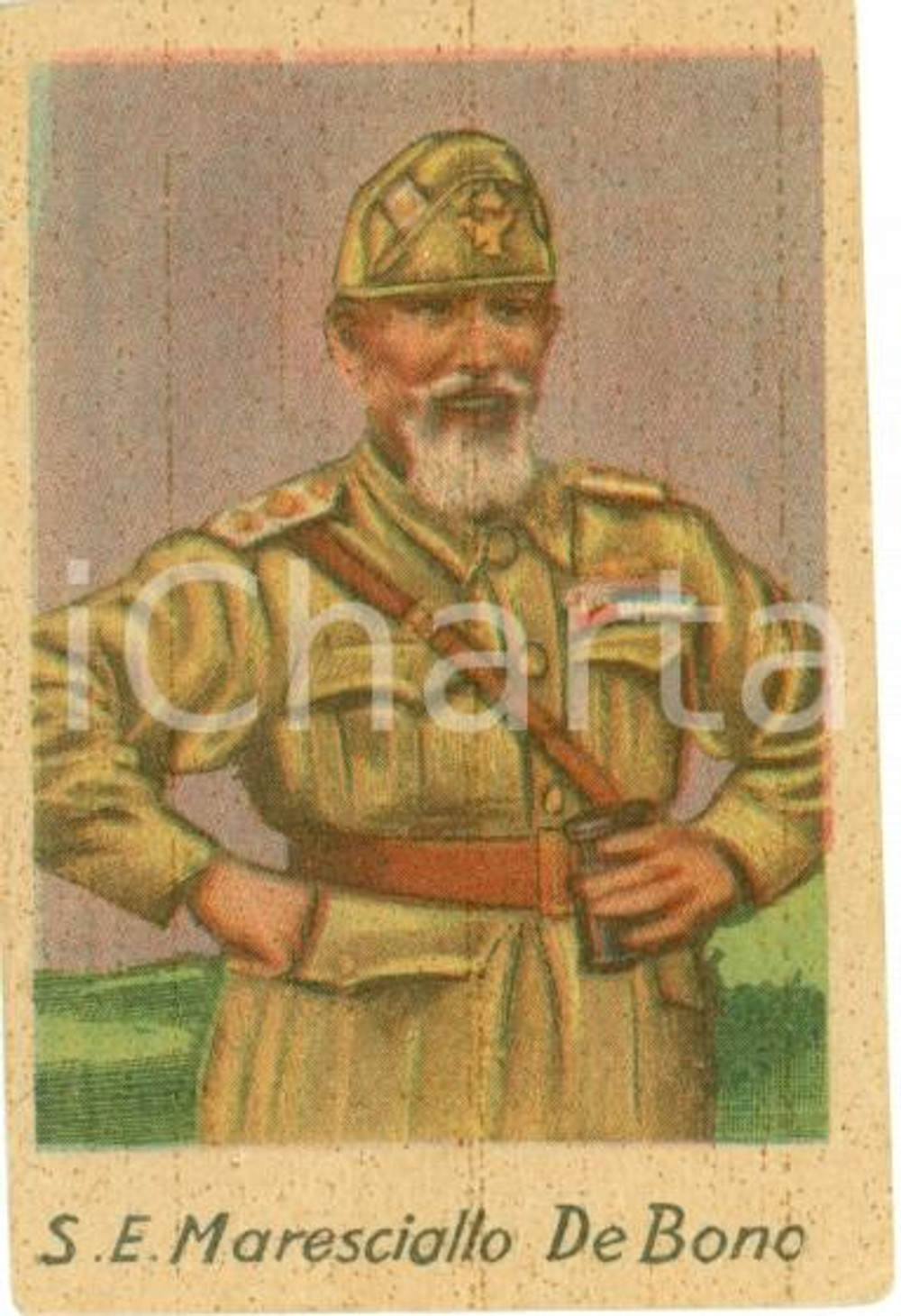 Documento originale, autentico 1940 ca GERARCHI DEL FASCISMO Figurina Emilio DE BONO Illustrata 1