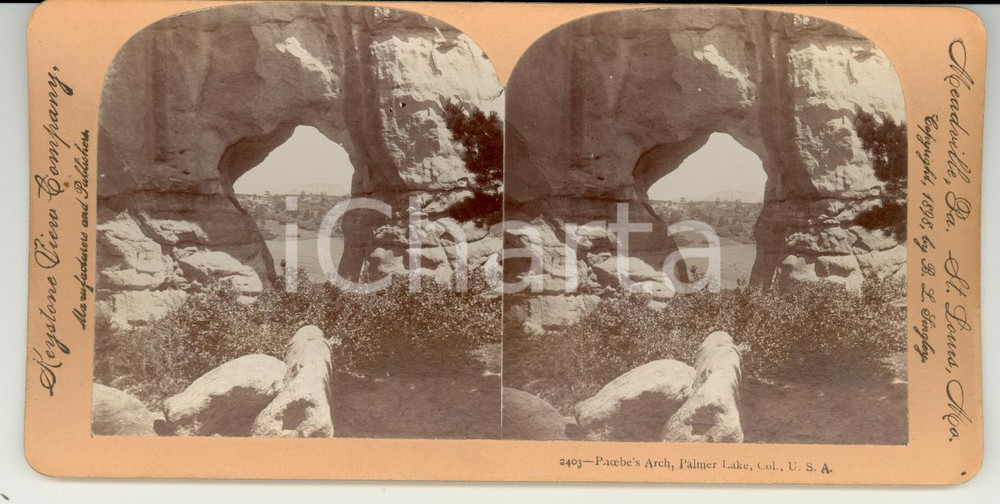 Fotografia d epoca originale 1890 PALMER LAKE Colorado Phoebe s Arch  Stereoscopy KEYSTONE 1