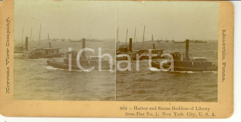 Fotografia d epoca originale 1890 NEW YORK USA Harbor and statue Goddess of Liberty  KEYSTONE 1