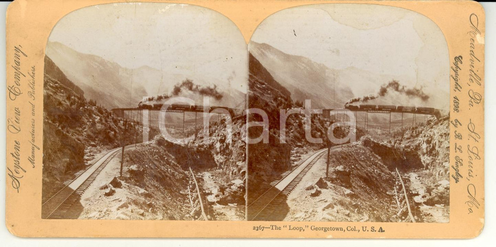 Fotografia d epoca originale 1890 GEORGETOWN USA The Loop ANIMATA con treno  KEYSTONE 1