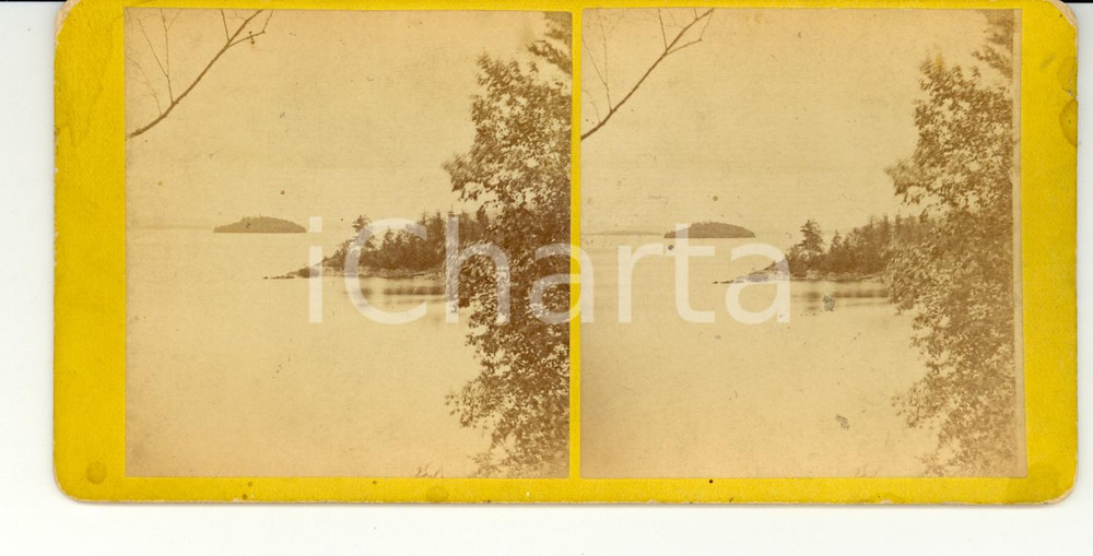 Fotografia d epoca originale 1890 LAKE MEMPHREMAGOG USA  Round Island from Mountain House  Stereoscopy 1