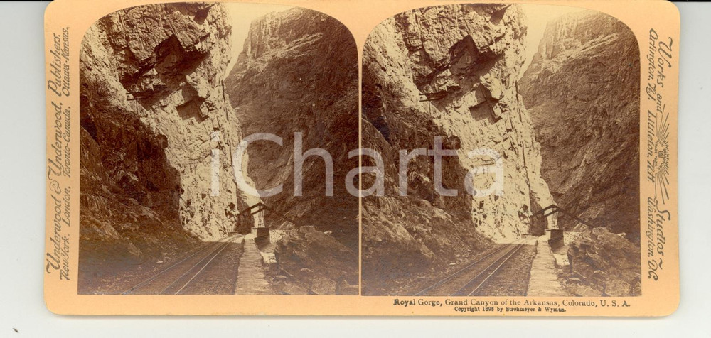 Fotografia d epoca originale 1890 Grand Canyon of the ARKANSAS USA Royal Gorge railway  Stereoscopy 1