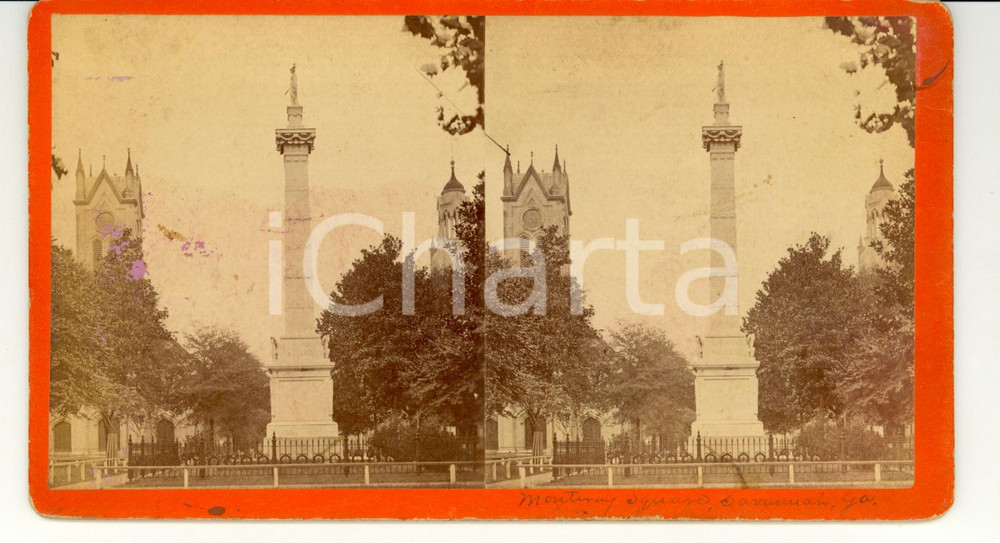 Fotografia d epoca originale 1890 SAVANNAH Georgia, USA Monterey Square  Stereoscopy HAVENS 1