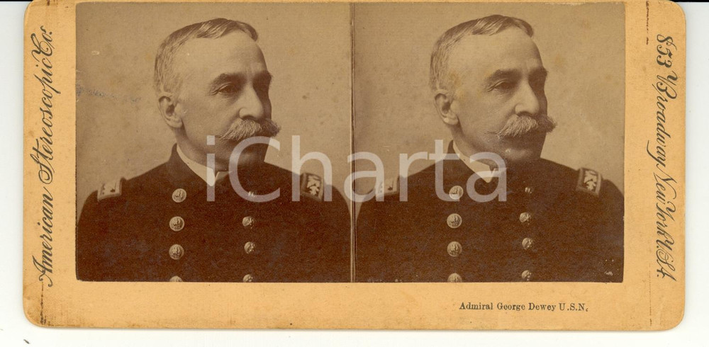 Fotografia d epoca originale 1890 NEW YORK USA Admiral George DEWEY  American Stereoscopic Co. 1