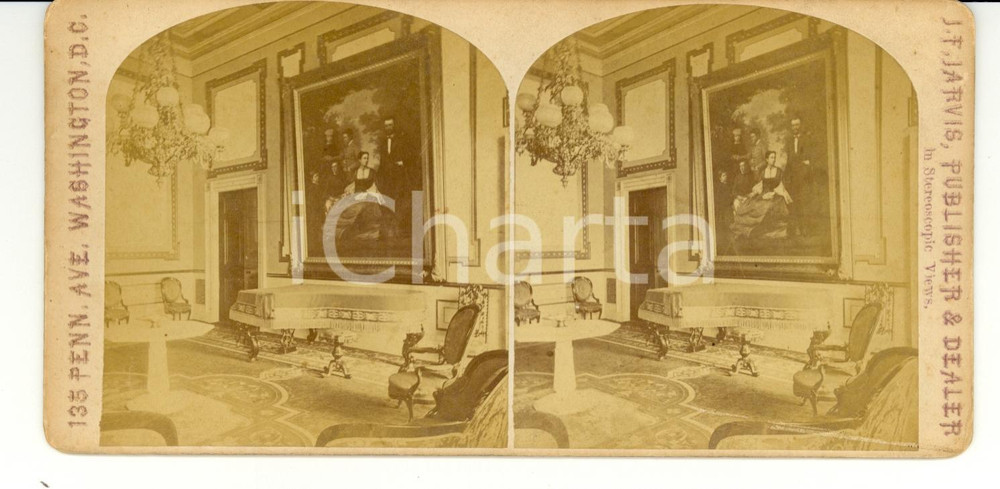 Fotografia d epoca originale 1890 WASHINGTON D.C. USA Red room in the President s House Stereoscopy 1