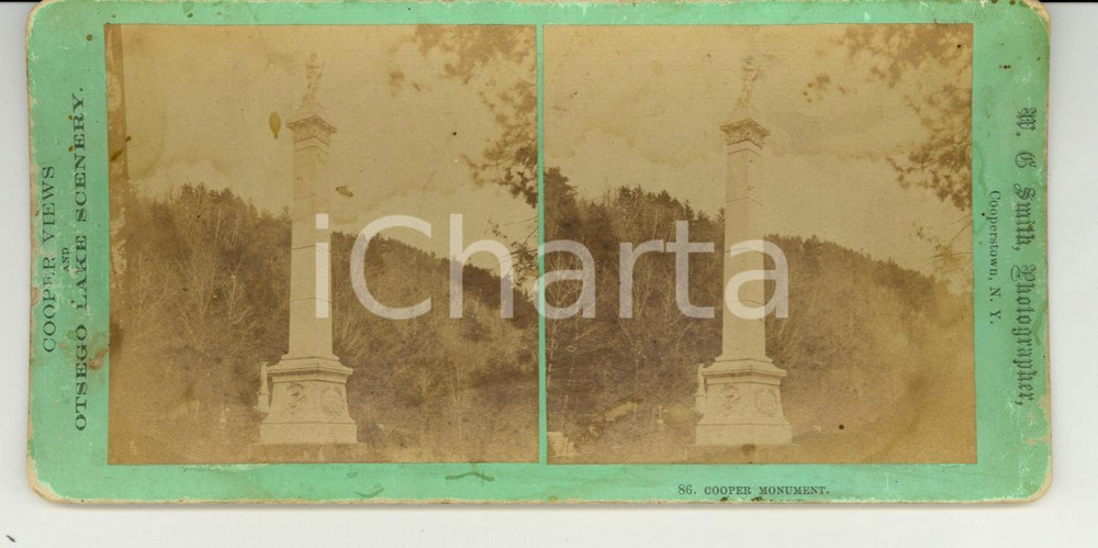 Fotografia d epoca originale 1890 COOPERSTOWN USA Cooper monument  Stereoscopy SMITH 1
