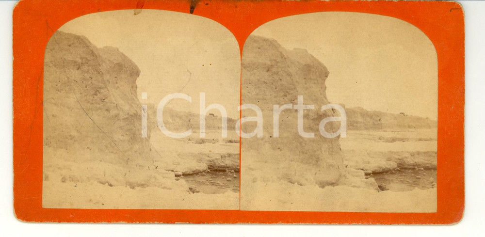 Fotografia d epoca originale 1875 NANTASKET BEACH MA, USA An ice wall  Stereoscopy George TIRRELL 1