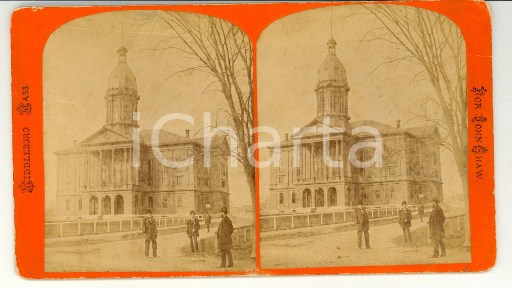 Fotografia d epoca originale 1890 MIDDLEBOROUGH USA The Town Hall ANIMATA Stereoscopia 1