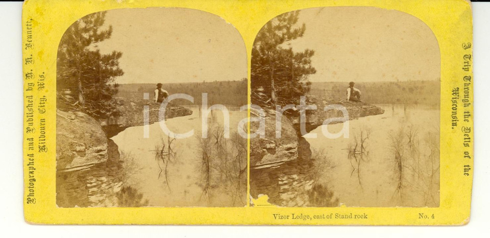 Fotografia d epoca originale 1890 WISCONSIN RIVER USA WIZOR Ledge  Stereoscopy BENNETT 1