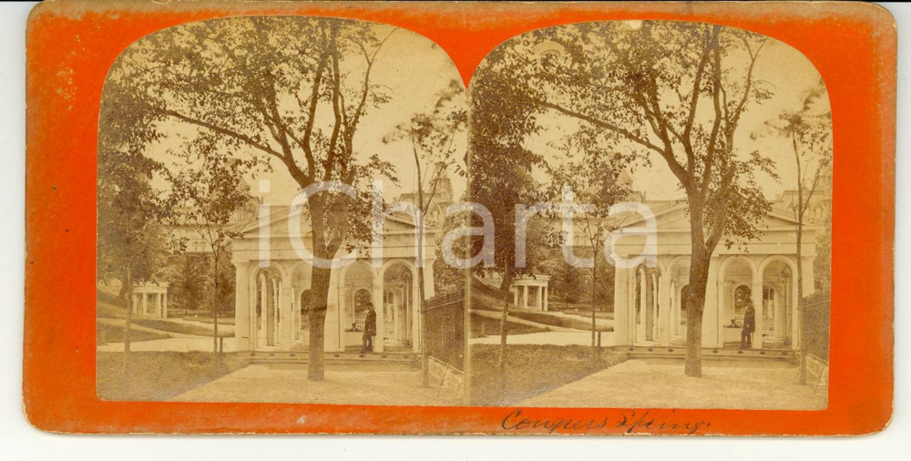 Fotografia d epoca originale 1890 SARATOGA CA, USA The Congress Spring Park ANIMATA Stereoscopia 1