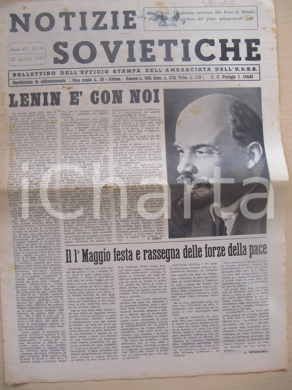 Giornale, rivista storica 1951 NOTIZIE SOVIETICHE Industria sovietica alla Fiera di Milano Giornale 1