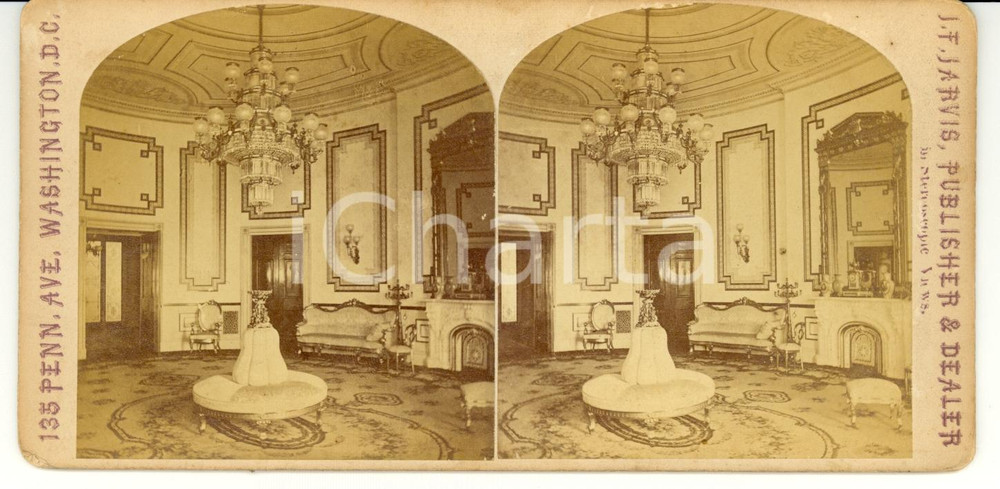 Fotografia d epoca originale 1890 WASHINGTON D.C. USA Blue room in the White House Stereoscopy 1