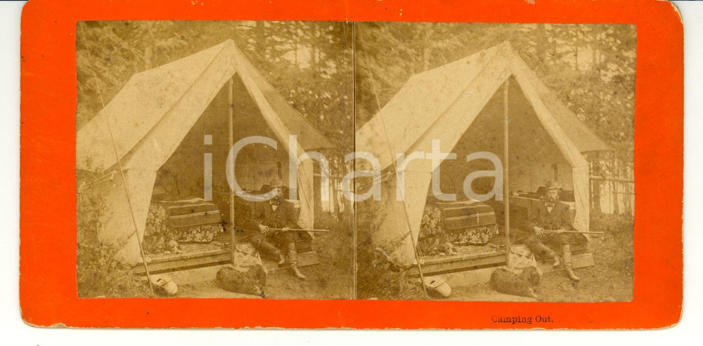 Fotografia d epoca originale 1880 EAST BROOKFIELD USA Camping out  Stereoscopy 1