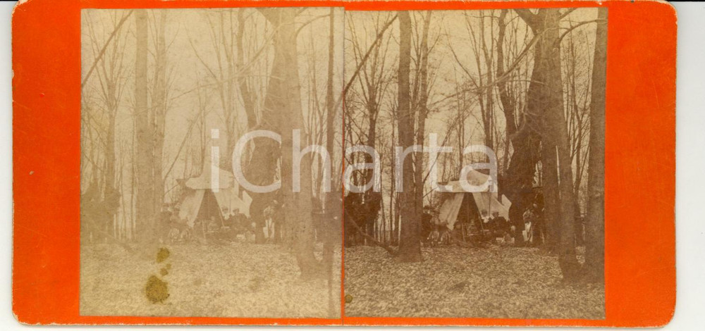 Fotografia d epoca originale 1880 EAST BROOKFIELD USA Camping out Margaret s tent  Stereoscopy 1