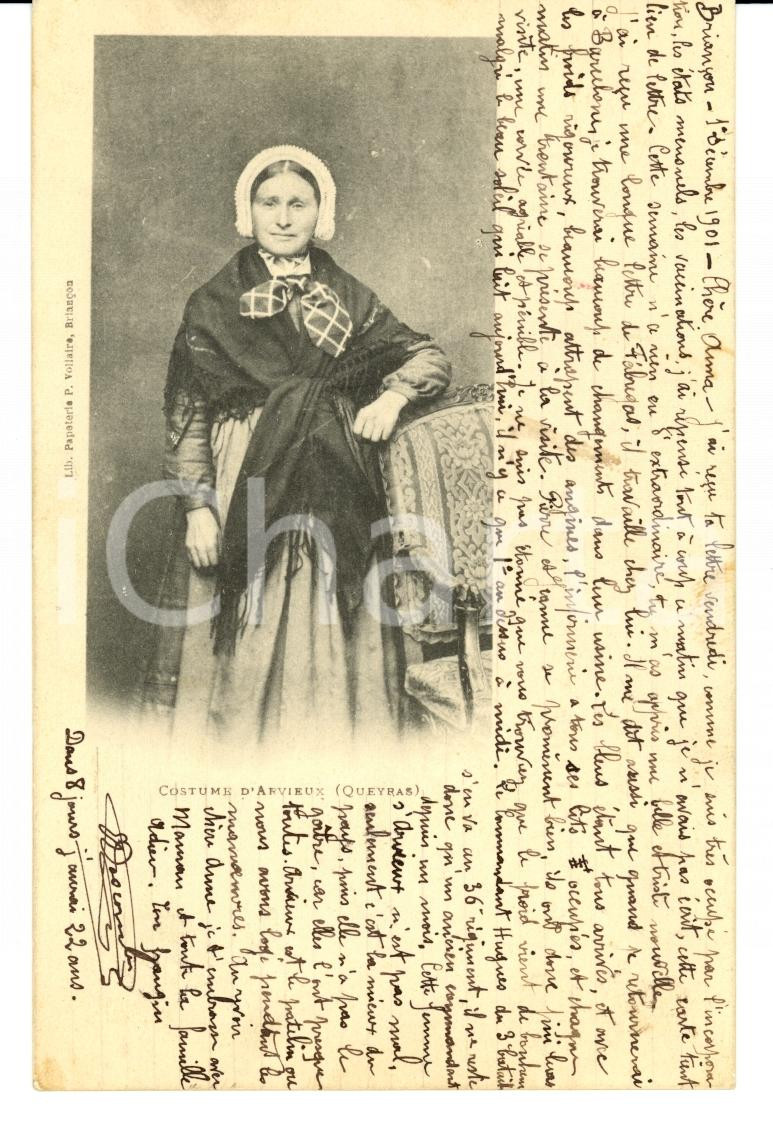 Cartolina originale da collezione 1901 ARVIEUX F COSTUMES PROVENCE Femme du QUEYRAS FP VG 1