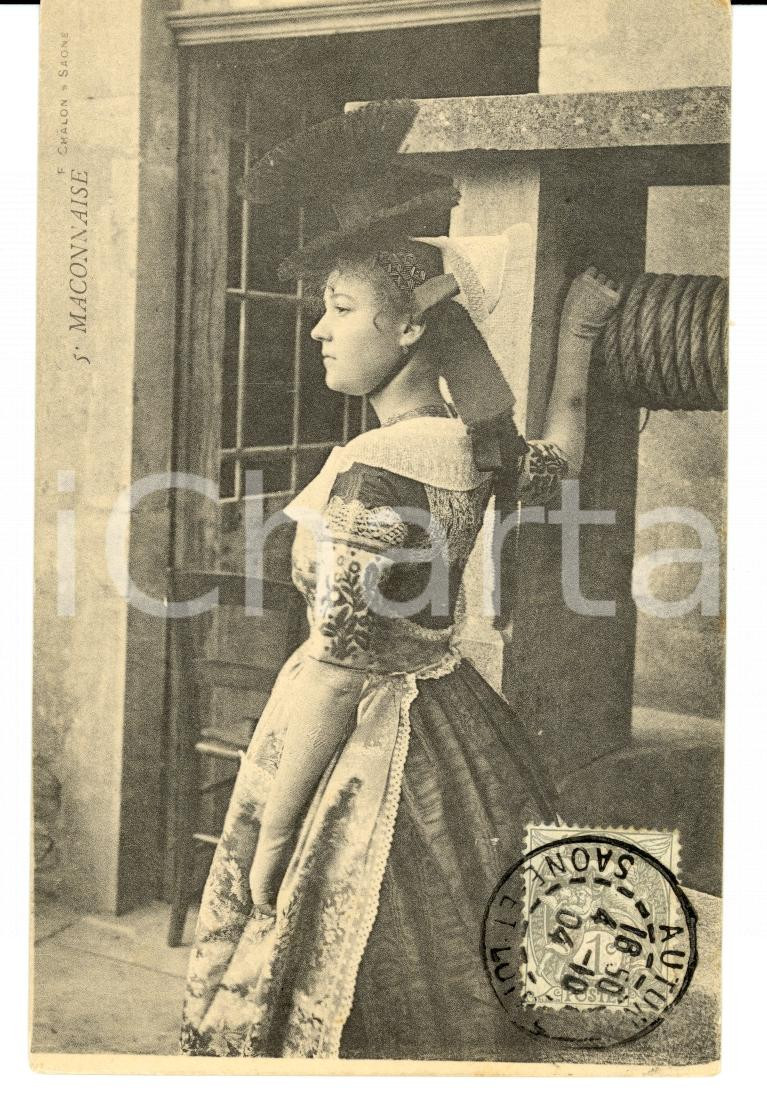 Cartolina originale da collezione 1900 CHALON SUR SAONE F COSTUMES BORGOGNE Femme maconnaise FP VG 1