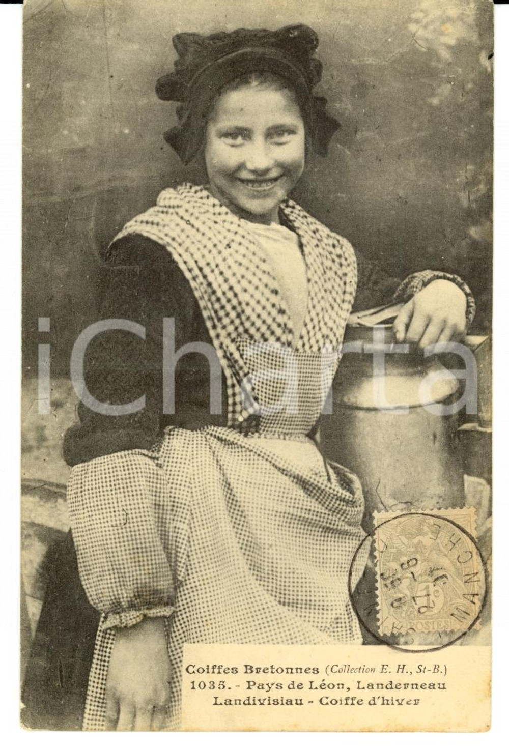 Cartolina originale da collezione 1907 LANDERNEAU F COSTUMES BRETONS Coiffe d hiver FP VG 1