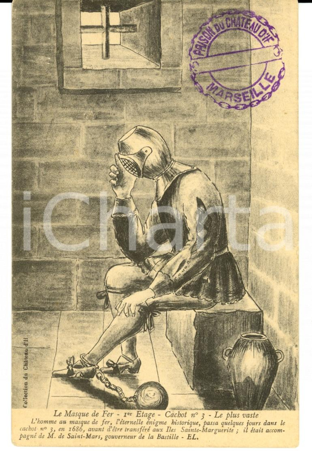 Cartolina originale da collezione 1910 MARSEILLE F Le Masque de Fer Prison du CHATEAU D IF Postcard rare 1
