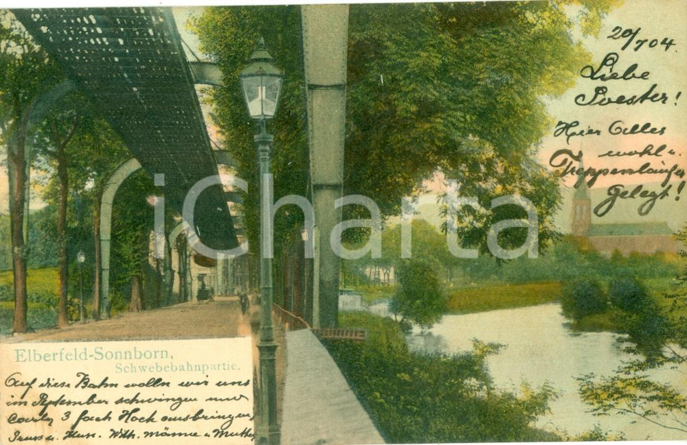 Cartolina originale da collezione 1904 WUPPERTAL DE Teleferica ELBERFELD per SONNBORN Cartolina ILLUSTRATA FP VG 1