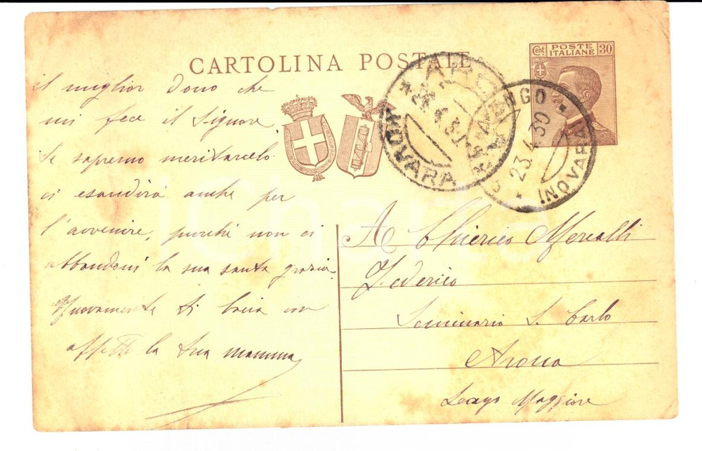 Manoscritto, lettera originale 1930 SILLAVENGO NO Auguri dalla madre per don Federico MERCALLI Cartolina 1