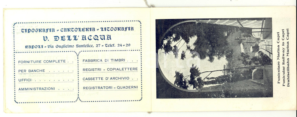Materiale pubblicitario d’epoca 1926 CAPRI NA Crociere FERRARO S in vaporetto Arcipelago Campano Opuscolo 1