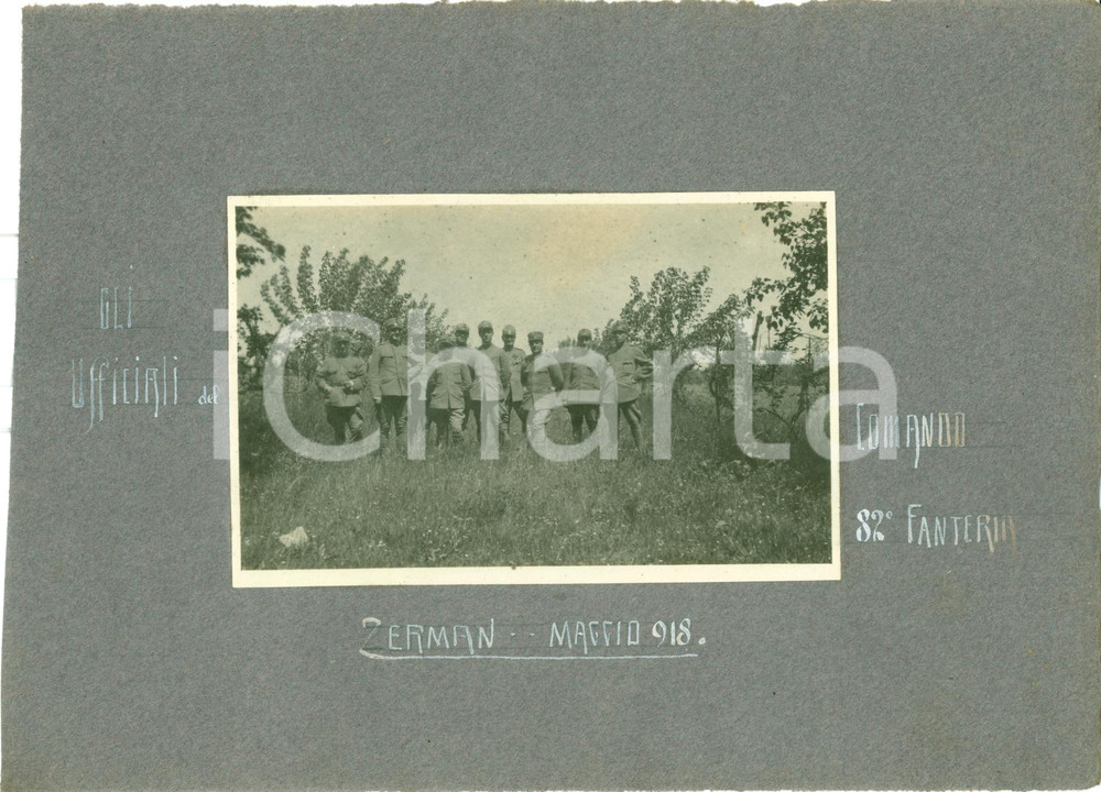 Fotografia d epoca originale 1918 MOGLIANO VENETO WWI Ufficiali Comando 82° Reggimento Fanteria ZERMAN Foto 1