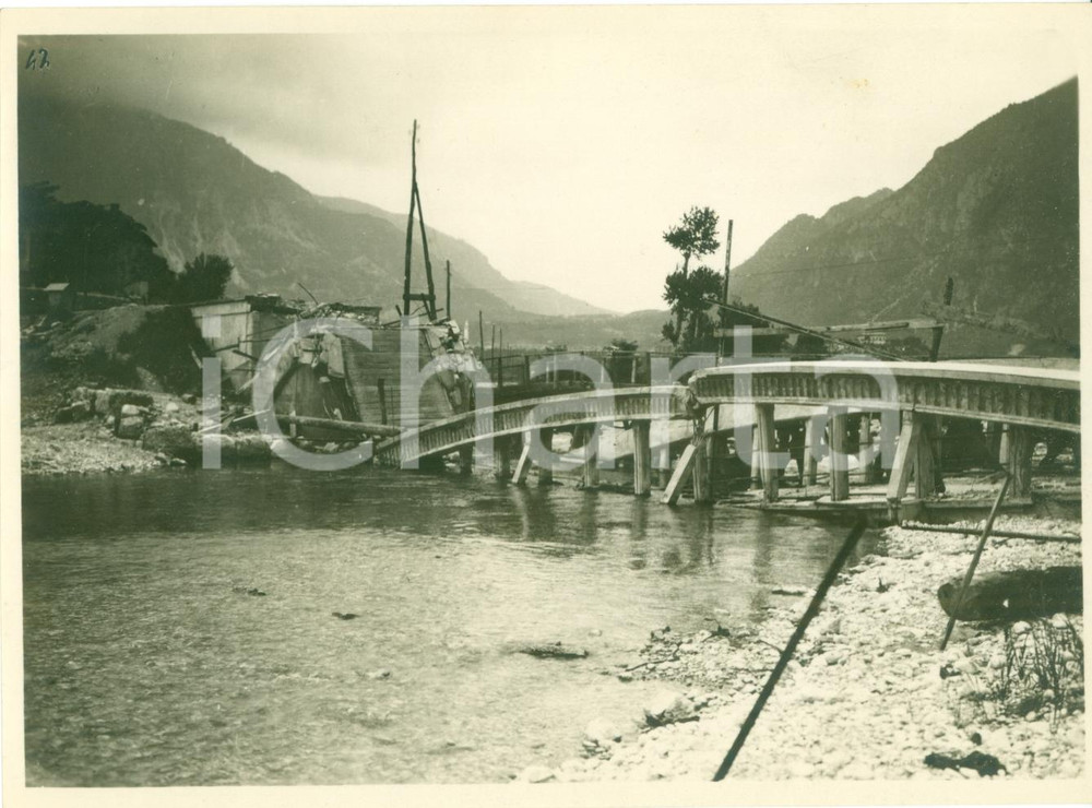 Fotografia d epoca originale 1918 GORIZIA WWI Ponte distrutto da bombardamenti austriaci FOTOGRAFIA 1