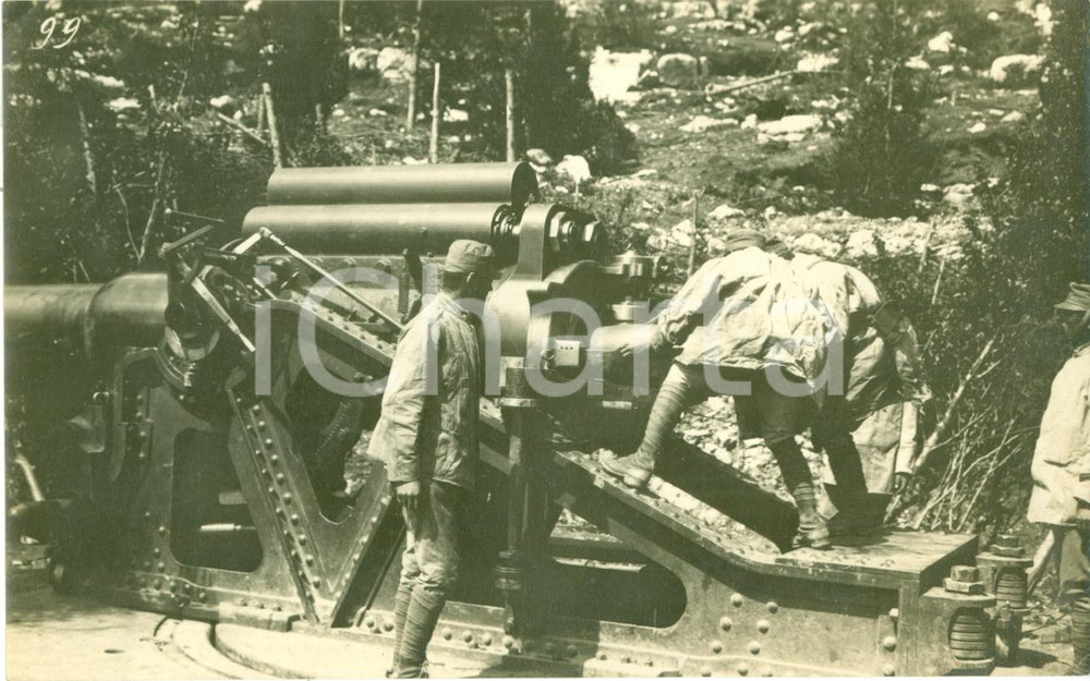 Fotografia d epoca originale 1918 GORIZIA? WWI Serventi al pezzo artiglieria italiana caricano obice FOTO 1