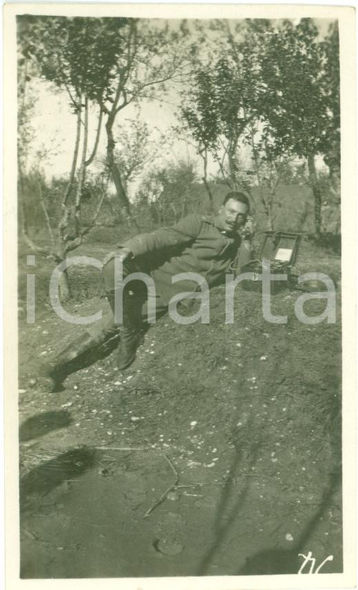 Fotografia d epoca originale 1917 SLOVENIA ? WWI Soldato fanteria telefono da campo FOTOGRAFIA 1