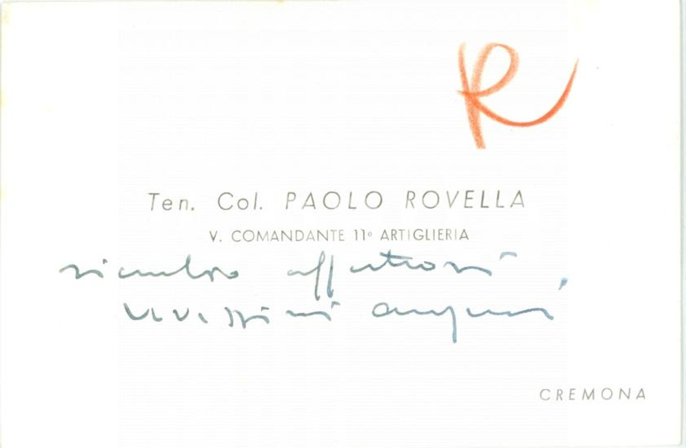 Autografo originale 1960 CREMONA 11Â° Reggimento Artiglieria Paolo ROVELLA vicecomandante AUTOGRAFO 1
