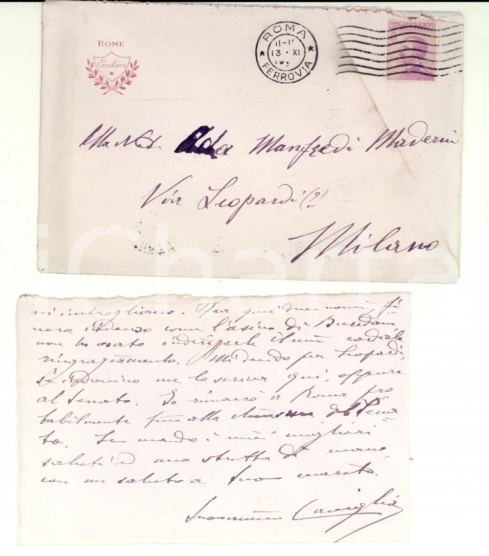 Autografo originale 1924 ROMA Enrico CAVIGLIA confonde indirizzo contessa Ada MANFREDI AUTOGRAFO 1