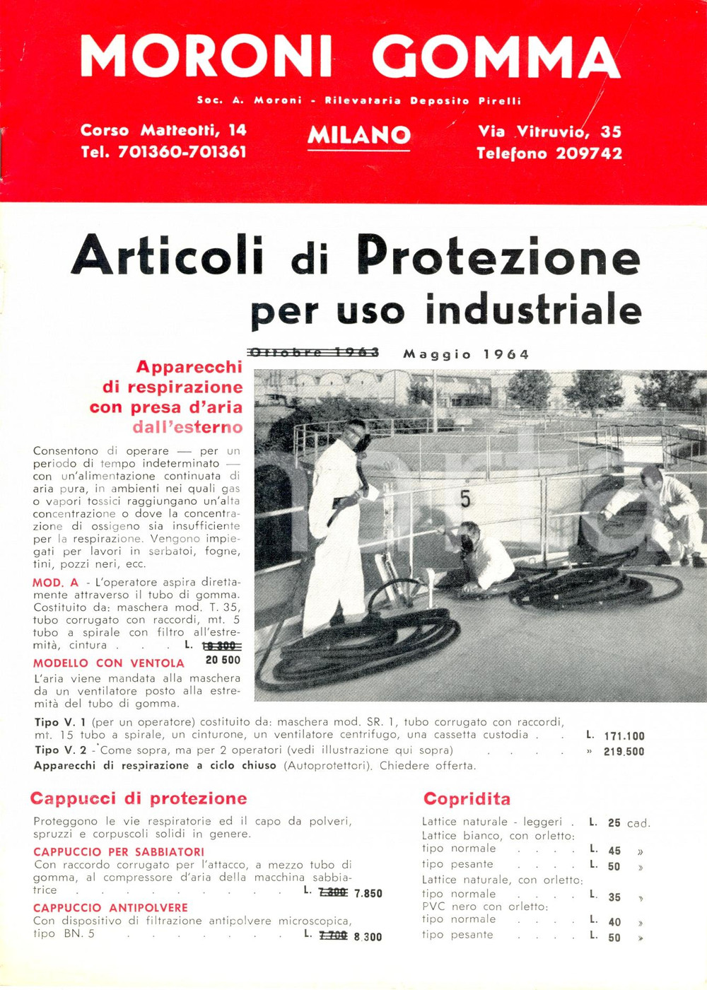 1964 MILANO Società MORONI GOMMA - protezioni industriali *Pieghevole ILLUSTRATO