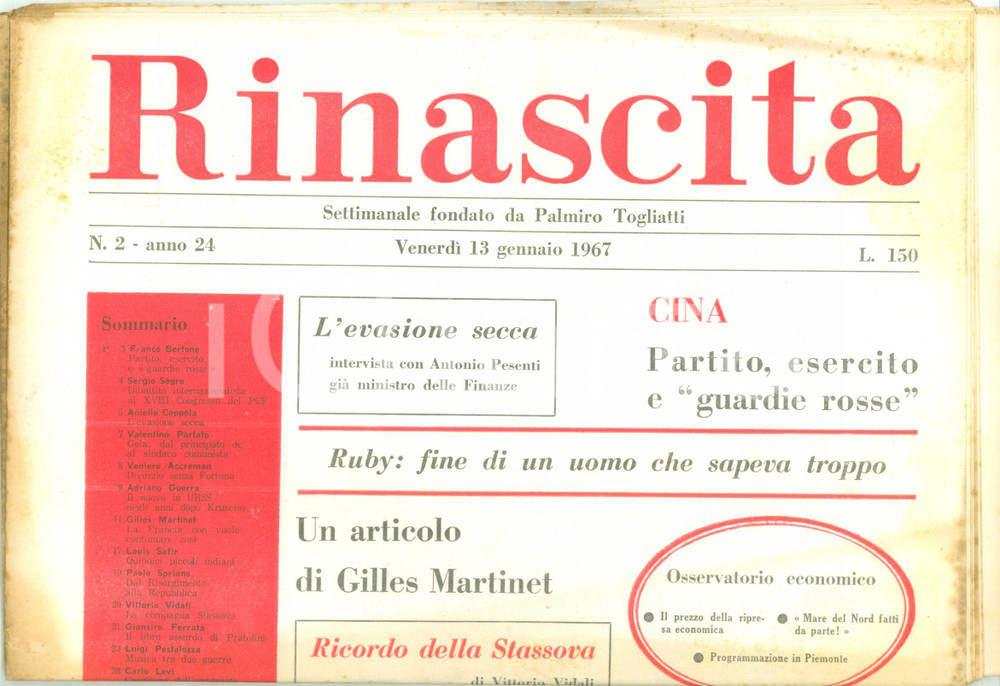 Giornale, rivista storica 1967 RINASCITA Enrico BERLINGUER Noi e la CINA Giornale 1