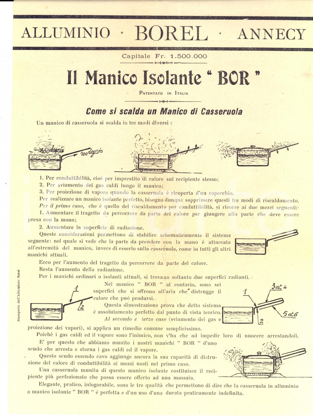 Materiale pubblicitario d’epoca 1920 ca ANNECY F Alluminio BOREL  Manico per casseruole BOR Pubblicitario 1
