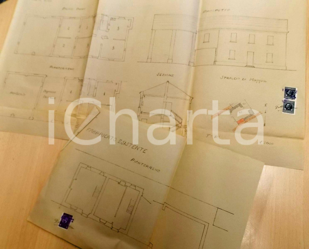 Stampa, bozzetto originale 1943 TORREMENAPACE  PV Ricostruzione casa rurale fratelli TARTARA Planimetria 1