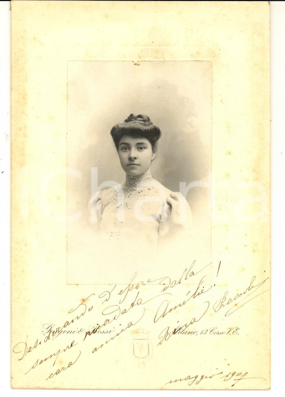 Fotografia d epoca originale 1907 MILANO Ritratto di Rina FRASCOLI con abito ricamato Foto GUIGONI e BOSSI 1