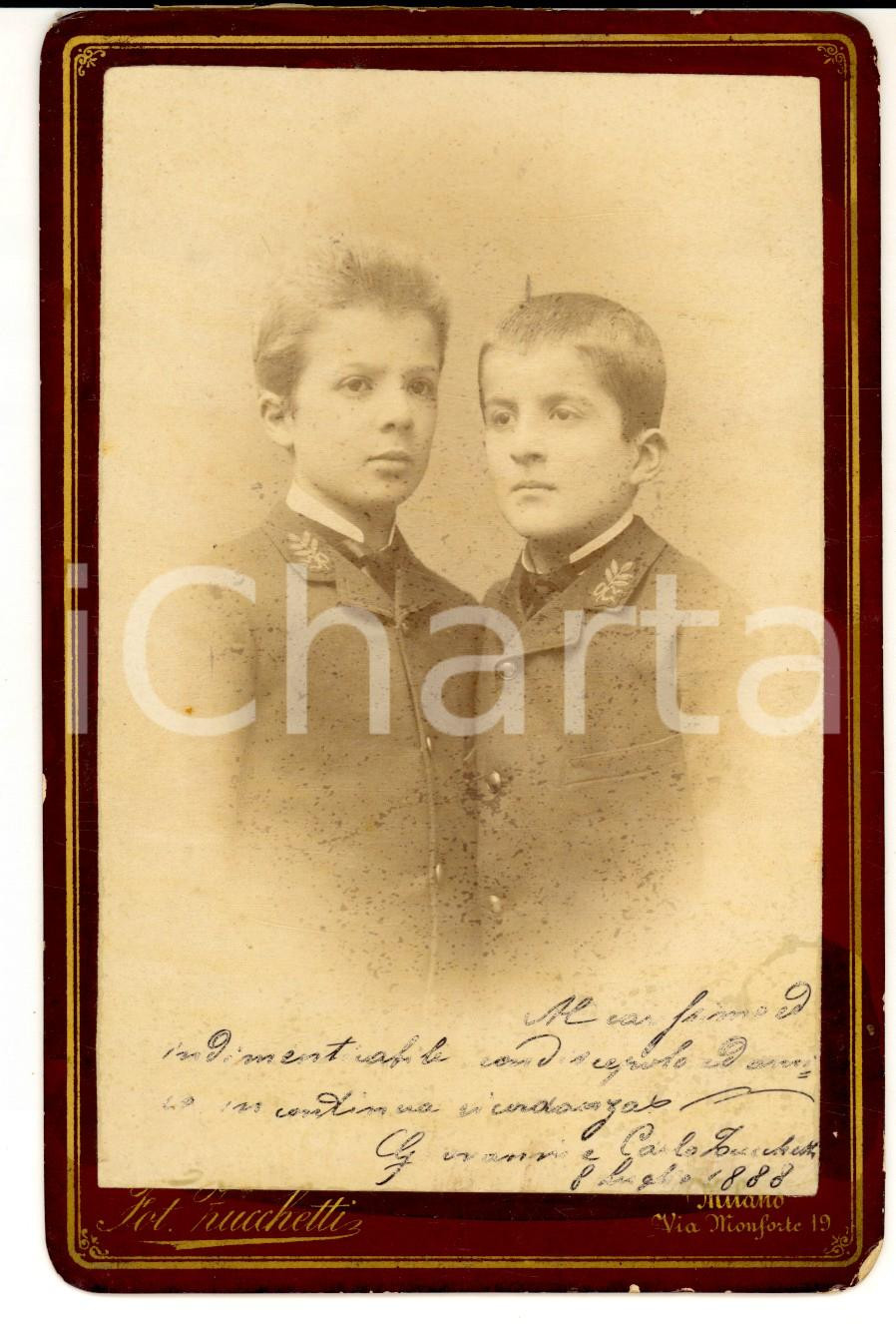 Fotografia d epoca originale 1888 MILANO Giovanni e Carlo, figli del fotografo Fotografia ZUCCHETTI 1