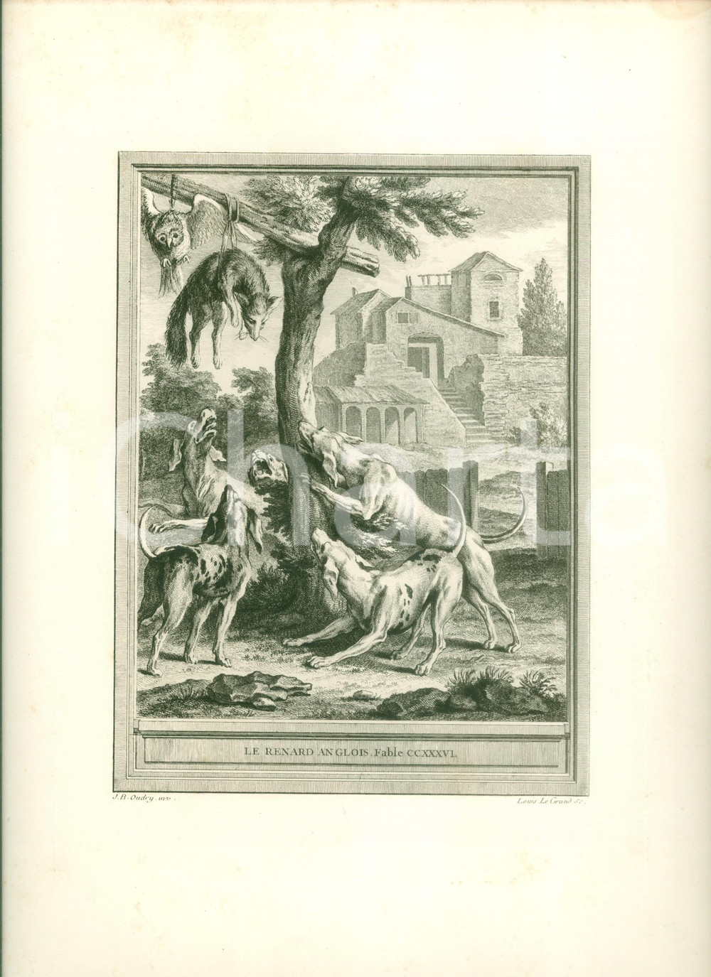 Stampa, bozzetto originale 1760 Jean DE LA FONTAINE Le renard anglois Stampa di JeanBaptiste OUDRY 1