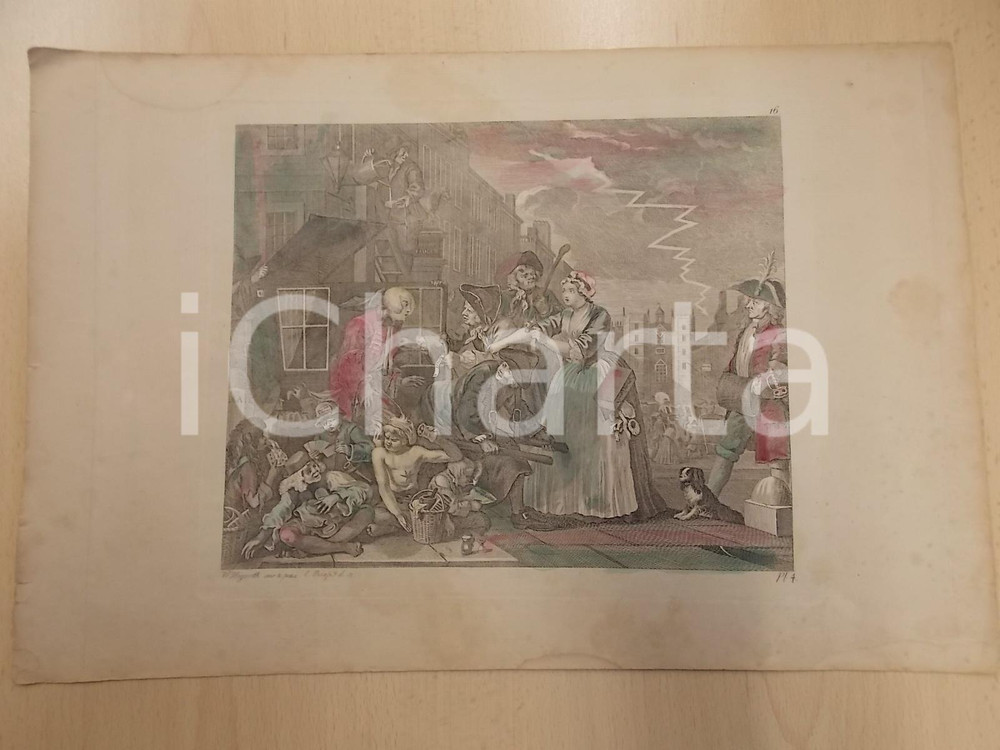 Stampa, bozzetto originale 1820 A RAKE S PROGRESS Tom RAKEWELL arresto Stampa William HOGARTH colorata mano 1