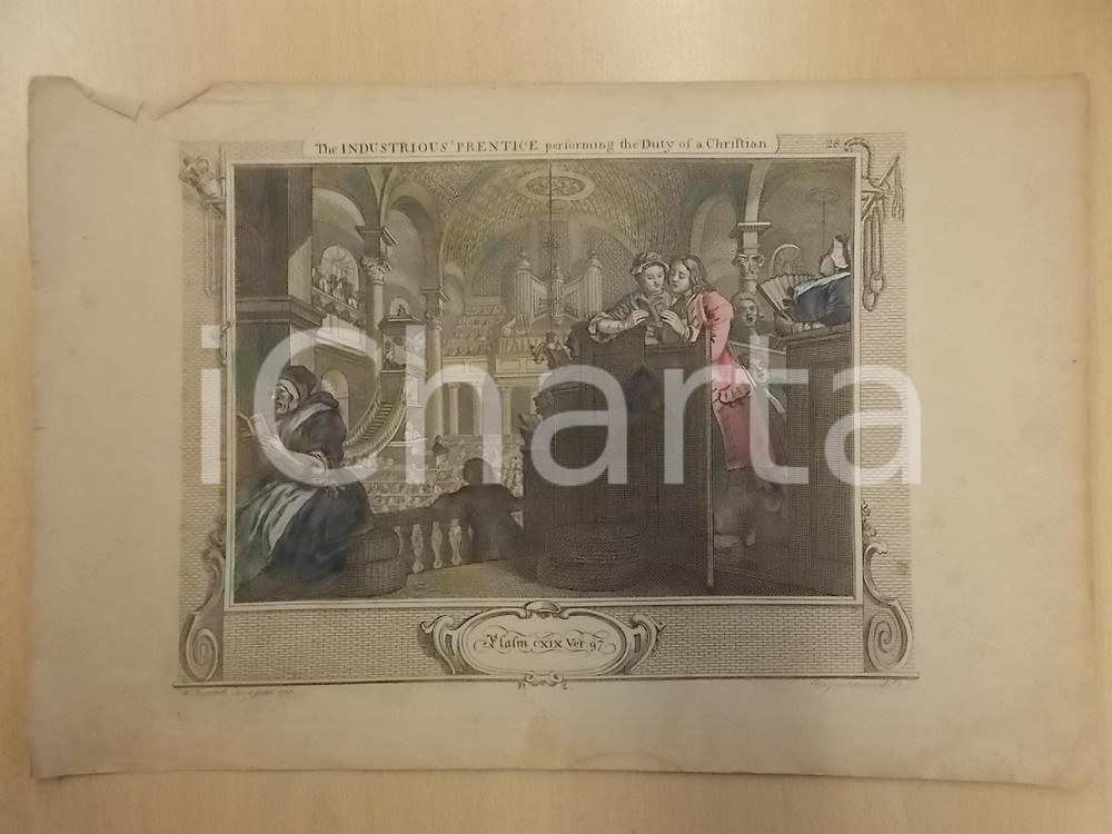 Stampa, bozzetto originale 1820 INDUSTRIOUS PRENTICE Duty of Christian Stampa William HOGARTH colorata mano 1