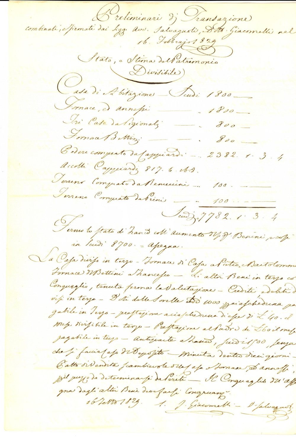 Documento originale, autentico 1831 FIRENZE Accordi famiglia PARIGI su divisione ereditaria casa e fornace 1